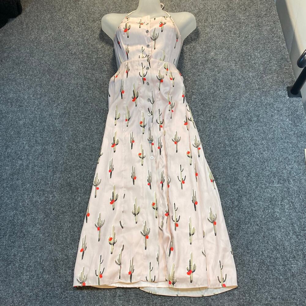 Dolce Vita Pale Pink Cactus Button Halter Backless Silky Midi Dress XS Feminine